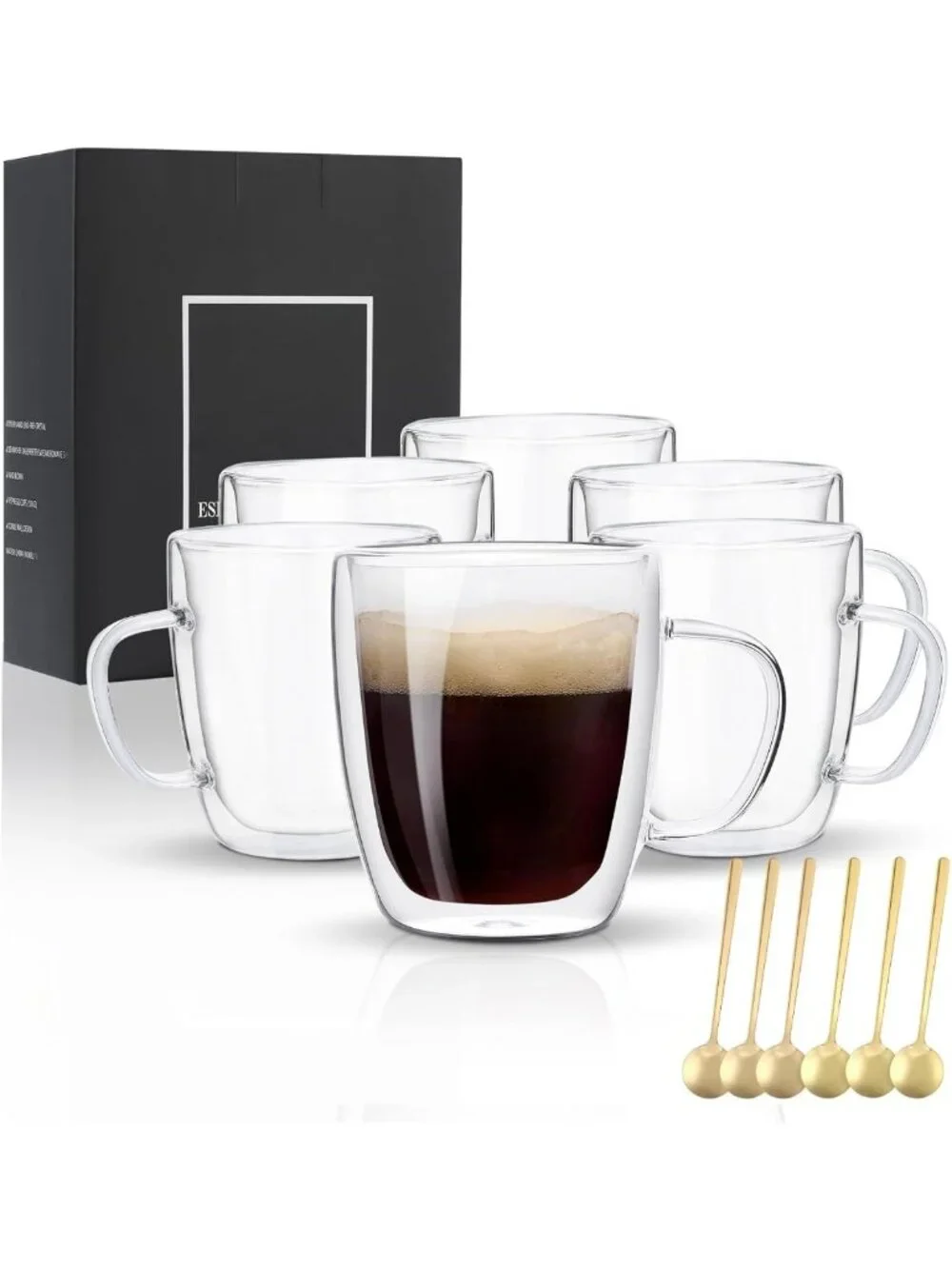 Set of 6 Insulated Double Wall Glass Coffee Mugs - Perfect for Latte, Cappuccino